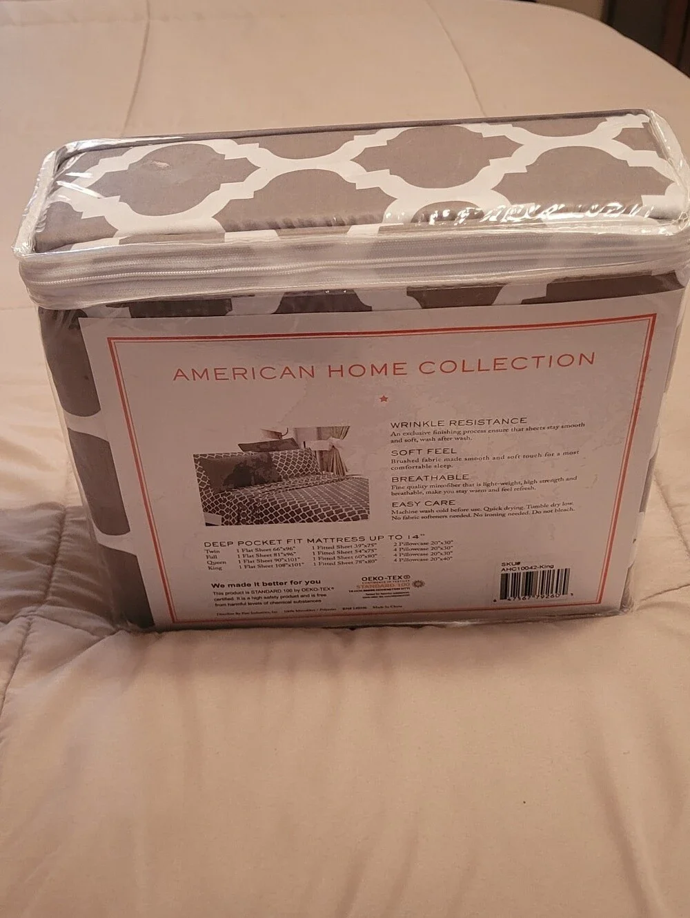 American Home Collection - Gray Geometric Deep Pocket King Sheet Set of 6